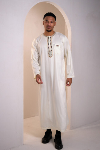 Qamis beige à motif aztèque marron et doré