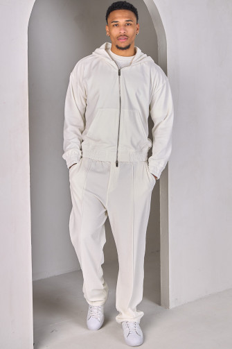Ensemble 2 pièces sweat zippé  + jogging blanc en velours