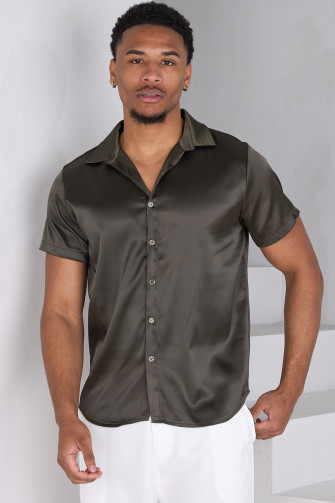 Green satin-effect short-sleeve shirt
