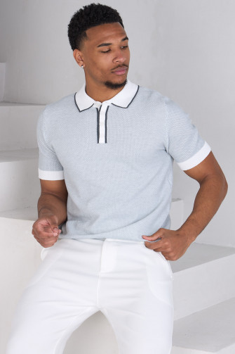 White polo shirt with short-sleeve pattern