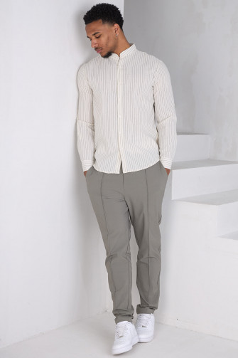 Long-sleeved ecru striped shirt