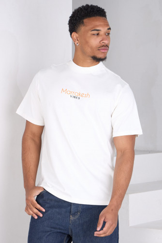 Loose-fitting ecru T-shirt with Marrakesh logo
