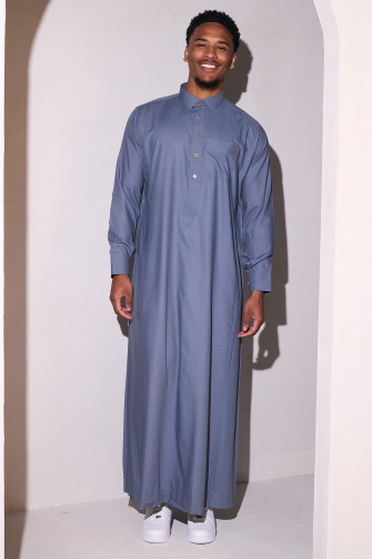 Qamis gris avec boutons carrés dorés