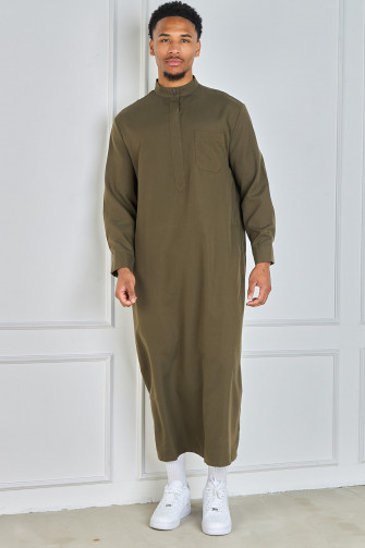 Blauer Satin-Qamis mit Pompoms