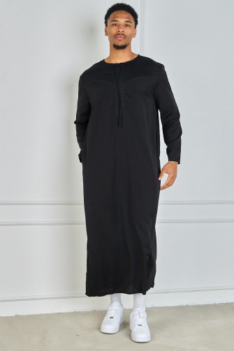 Blauer Satin-Qamis mit Pompoms