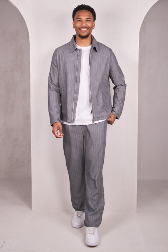 2-piece jacket + pants grey stripes set