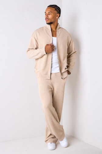 Ensemble 2 pièces beige gilet + jogging coupe droite