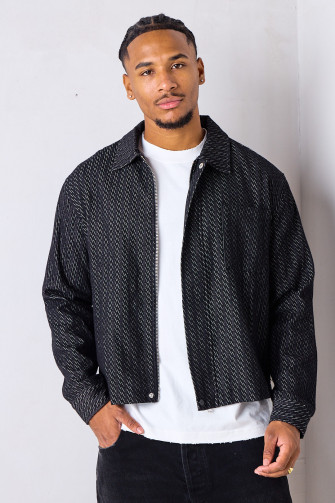 Veste en jean noire à motif traits
