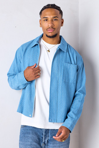 Veste en jean bleu à motif traits