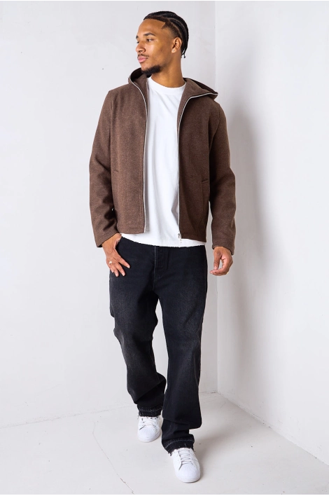 Smooth fleece brown zipped jacket - Main Image
