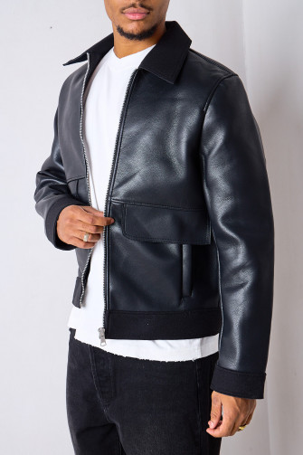 Veste en cuir noire doublée polaire
