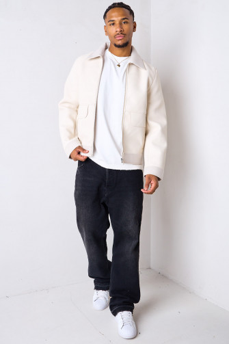 Veste en cuir beige doublée polaire