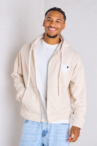 Veste à capuche beige détail cœur