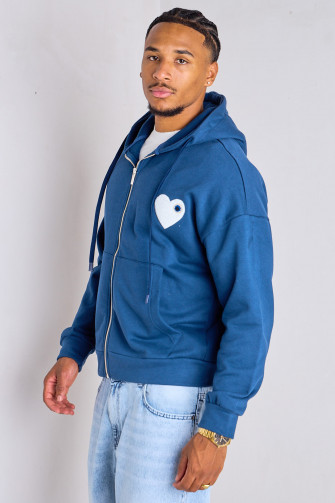 Veste à capuche bleu marine détail cœur