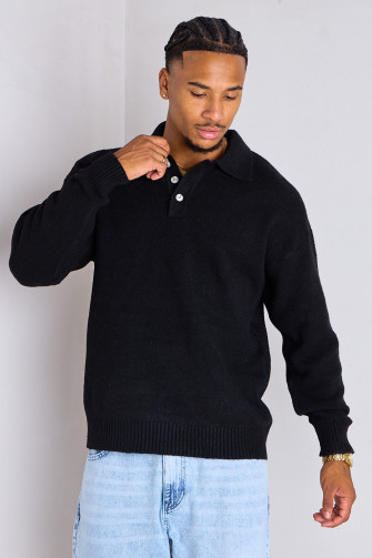 Pull en laine noir à col chemise
