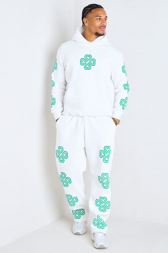 Ensemble 2 pièces blanc brodé trèfles pull + jogging