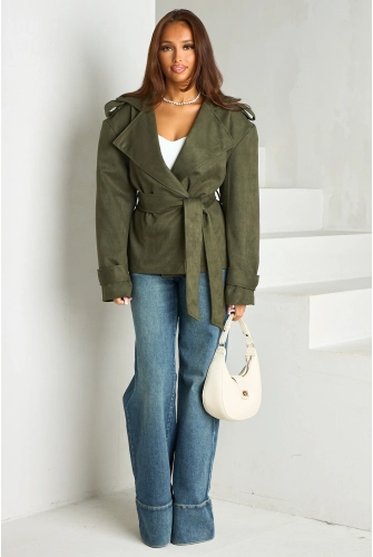 Veste kaki style blazer effet daim