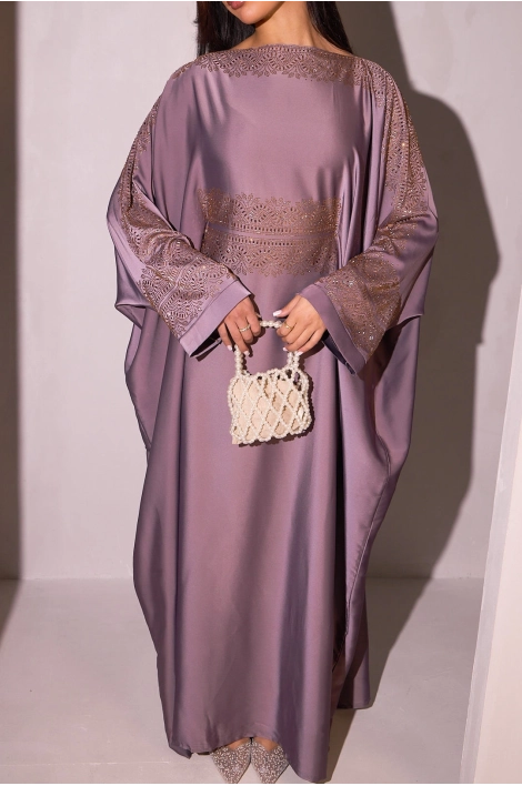 Purple abaya with gold yoke + veil