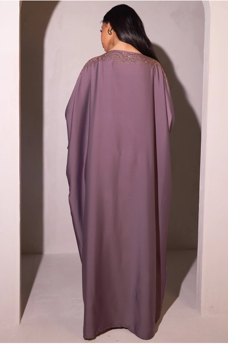 Purple abaya with gold yoke + veil