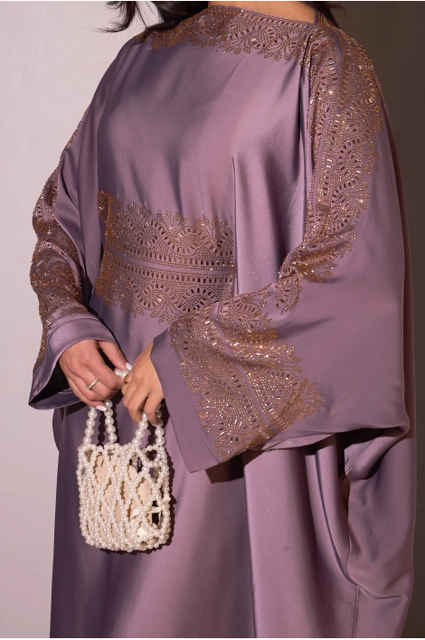 Purple abaya with gold yoke + veil
