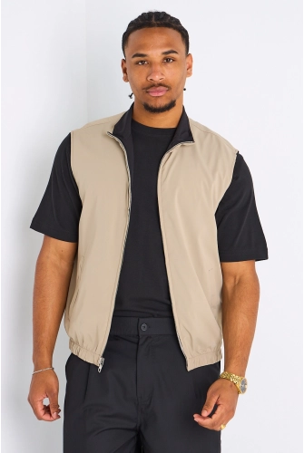 Veste sans manches noire réversible en beige