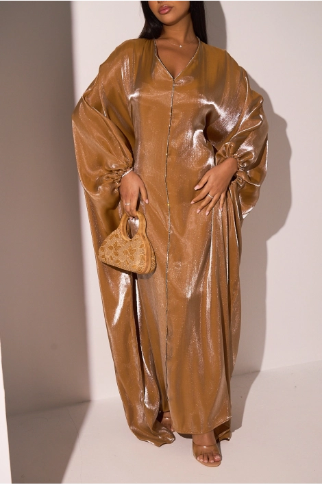 Robe camel effet satinée avec strass