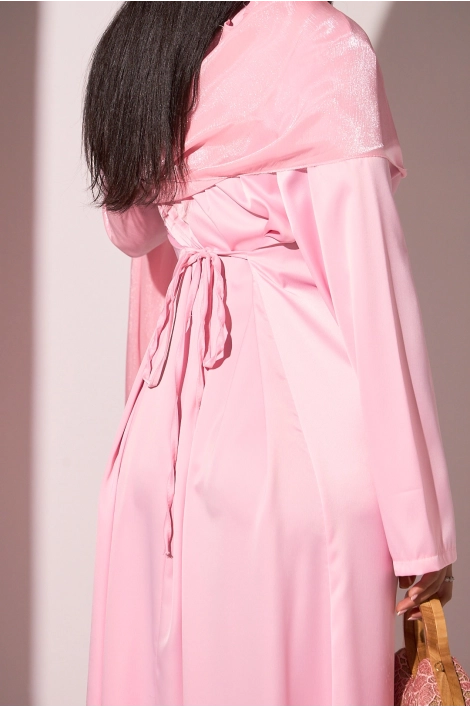 Robe 2 pièces sous-robe + voile à enfiler satiné rose clair