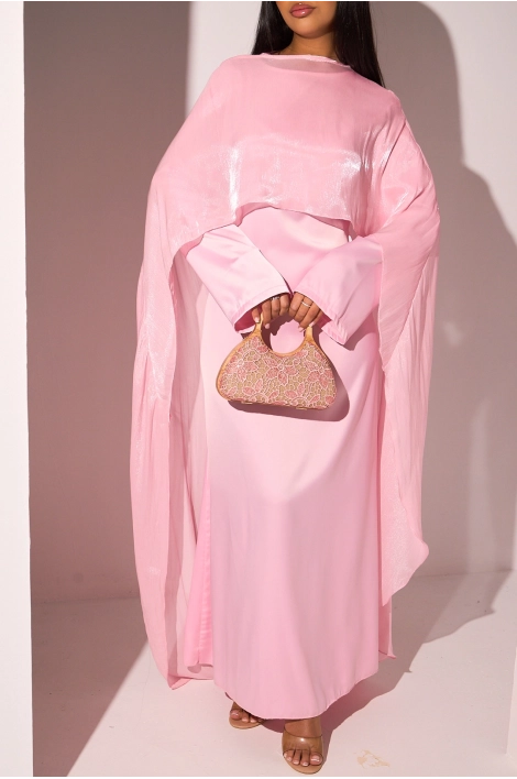 Robe 2 pièces sous-robe + voile à enfiler satiné rose clair