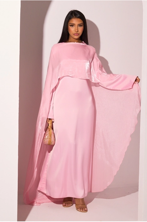 Robe 2 pièces sous-robe + voile à enfiler satiné rose clair