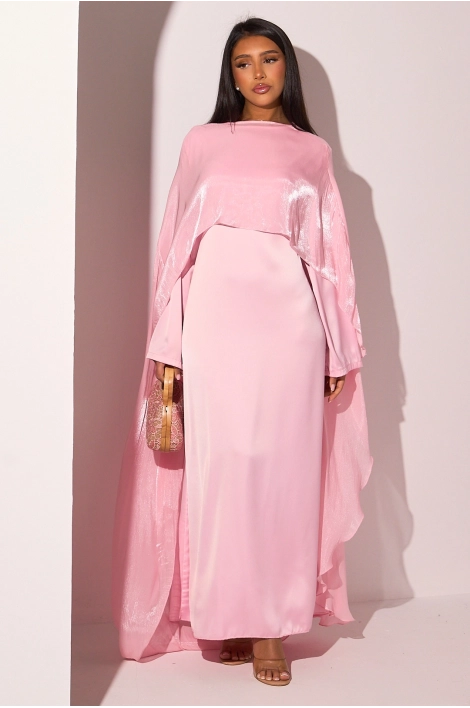 Robe 2 pièces sous-robe + voile à enfiler satiné rose clair