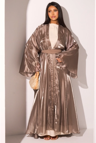 Kimono avec intérieur effet satiné et voile marron