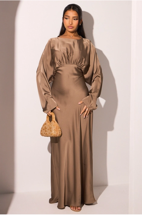 Robe taupe effet plissée au buste aspect néoprène