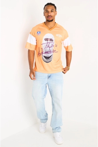 Tee-shirt orange à illustration et broderie