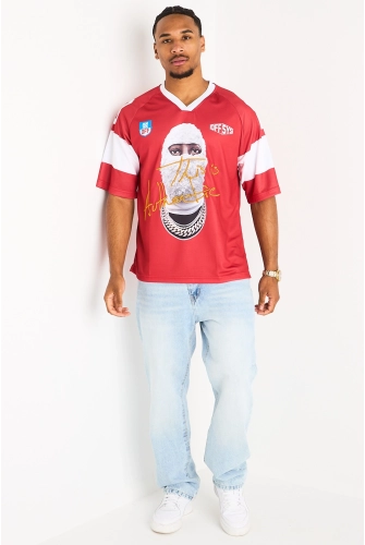 Tee-shirt rouge à illustration et broderie