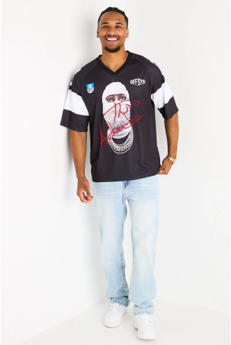 Tee-shirt noir à illustration et broderie