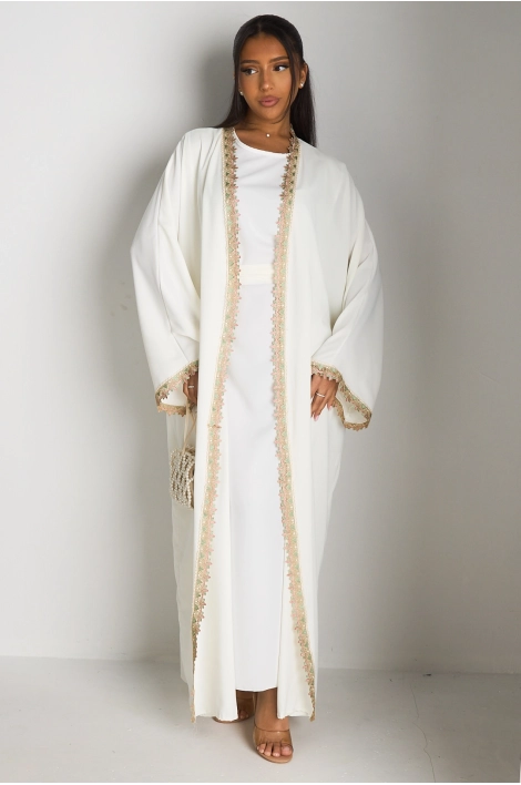 Ensemble deux pièces blanc robe + kimono à broderie