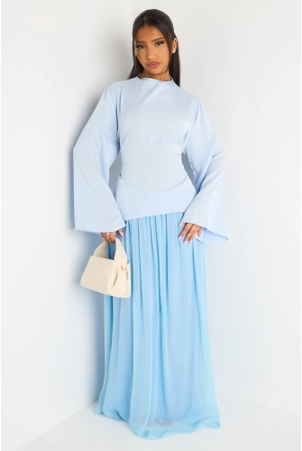 Ensemble deux pièces bleu clair haut cintré + jupe