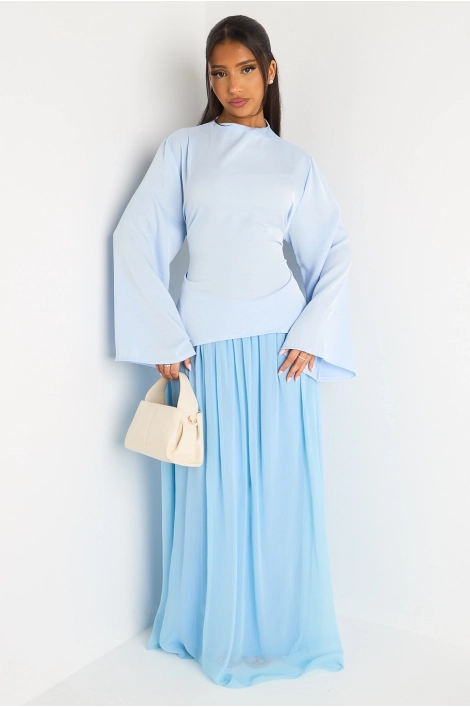 Ensemble deux pièces bleu clair haut cintré + jupe