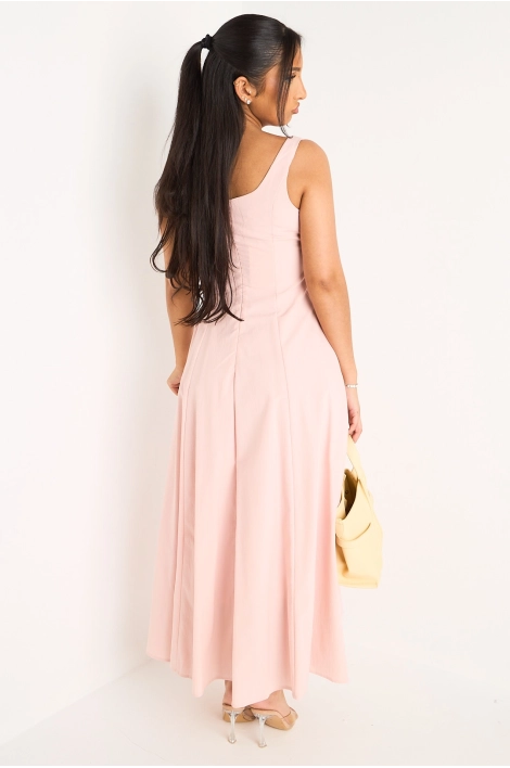 Robe longue texturée rose