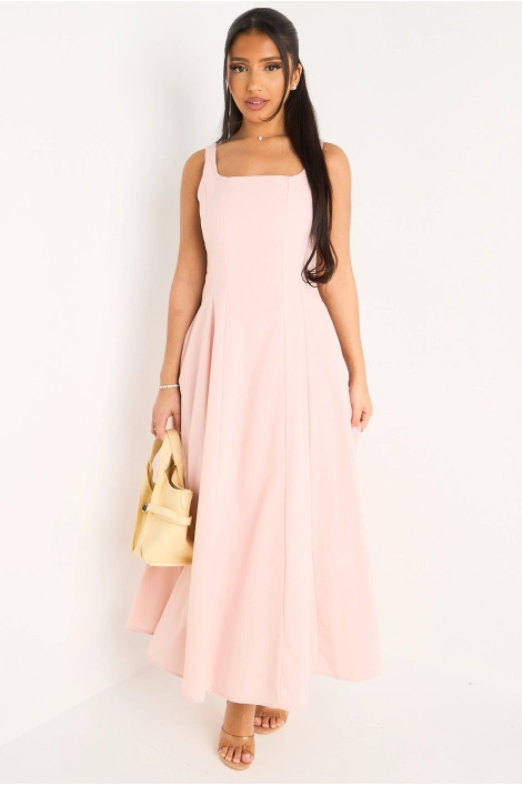 Robe longue texturée rose