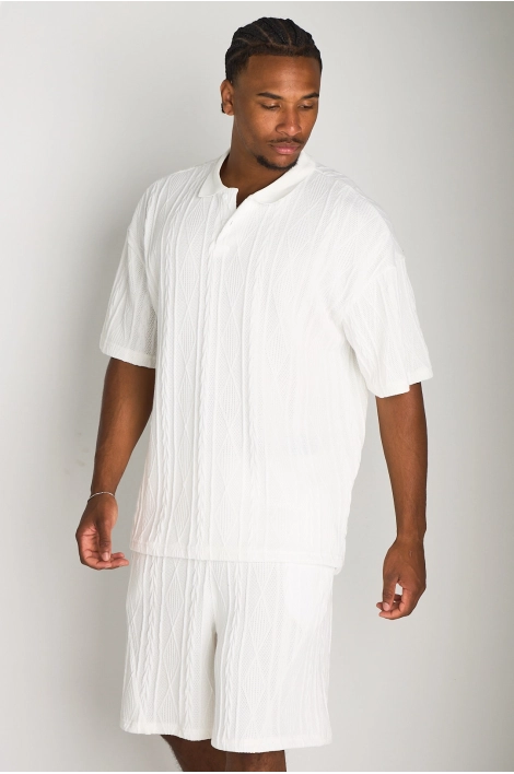 Ensemble 2 pièces : polo + short en maille tressée blanc