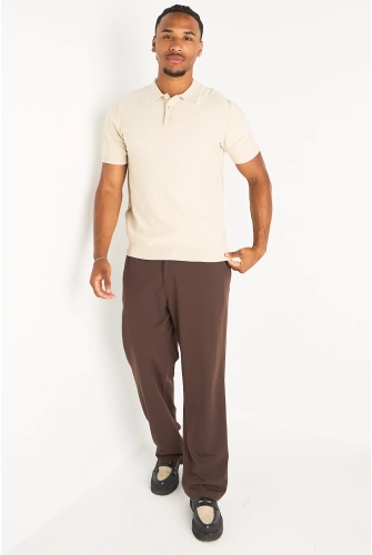Polo manches courtes beige à bandes blanches