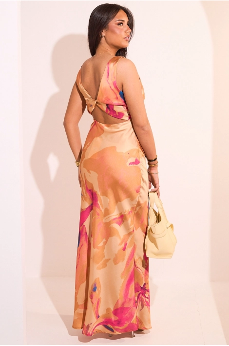 Robe longue marbrée et ajourée à décolleté v orange