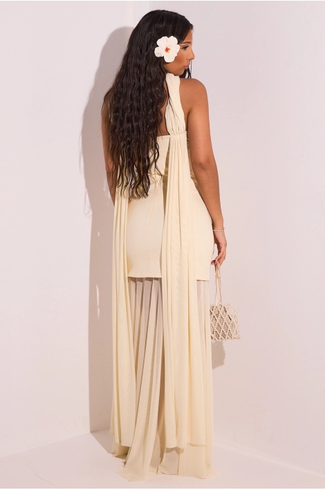 Robe bustier jaune à empiècement effet voile