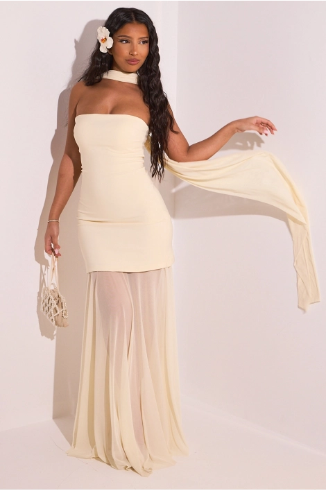 Robe bustier jaune à empiècement effet voile