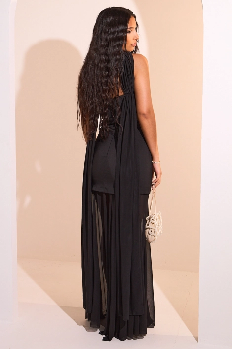 Robe bustier noire à empiècement effet voile