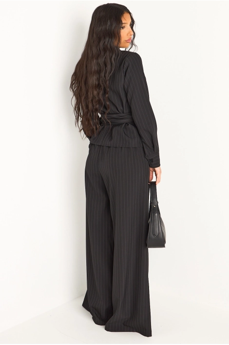 Ensemble deux pièces noir veste style blazer + pantalon à rayures