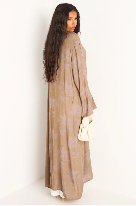 Kimono taupe à motifs floraux