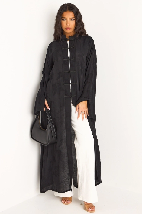 Kimono noir à motifs floraux