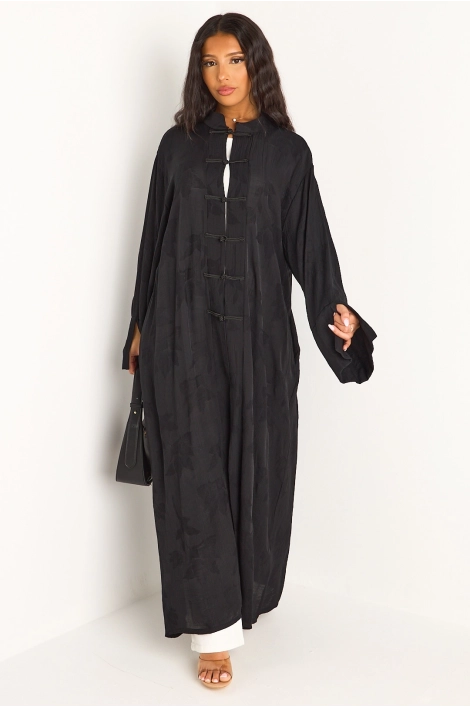 Kimono noir à motifs floraux